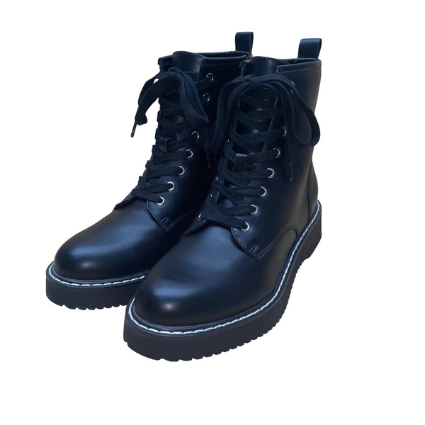 Madden Women’s Black Faux Leather Lace-Up Side Zipper Keen Combat Boots Size 9M