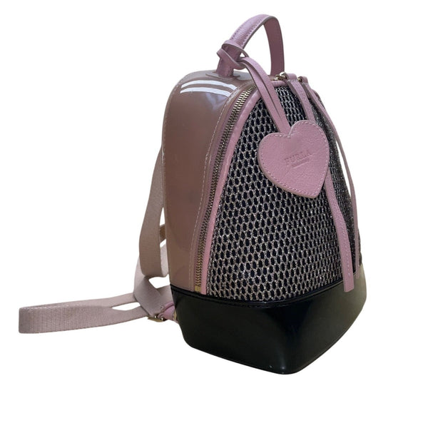 Furla Women’s Pink & Black Mesh & Rubber Blend Heart Backpack