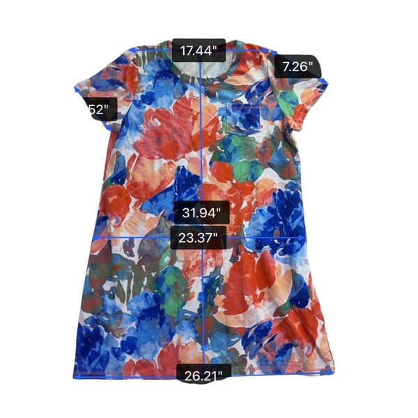 T Talbots Womens Multi-Color Knit Short Sleeve Floral Shift Dress Pocket Sz XL