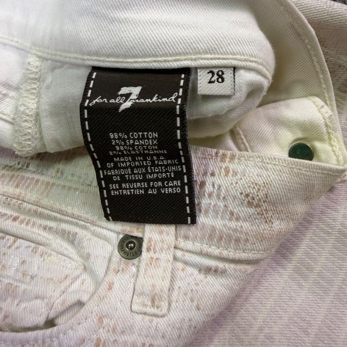 7 For All Mankind Womens White Skinny Pants Snakeskin Pattern Size 28