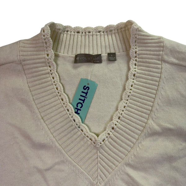 Evolution By Cyrus Womens Off-White V-Neck Short-Sleeve Sweater Size L