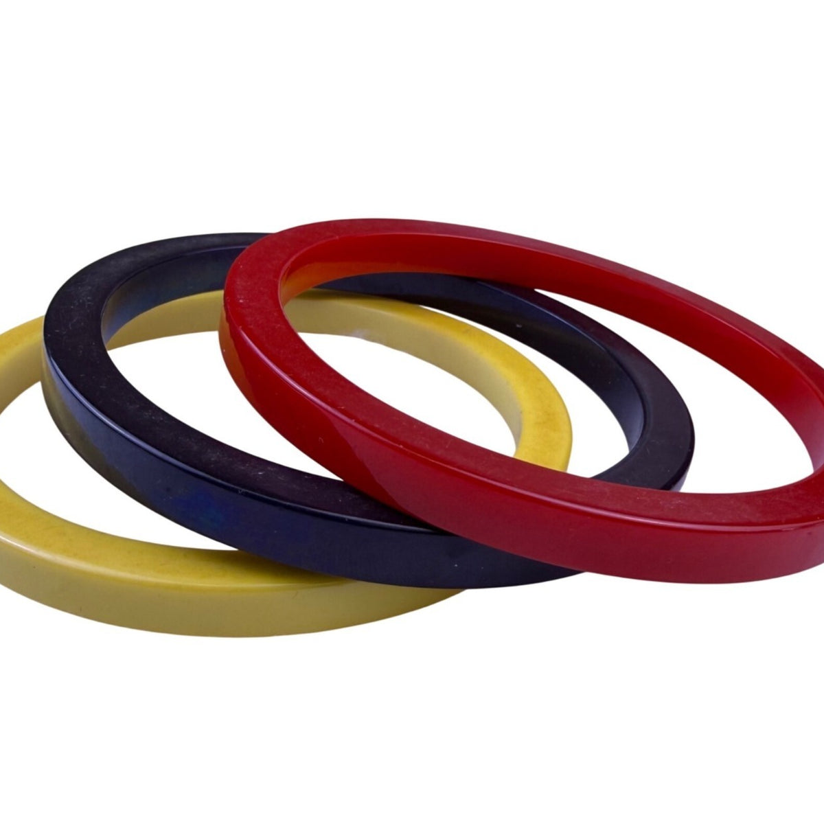 Vintage Bakelite Womens Red Yellow Black Bangles Jewelry Set Lightweight Design