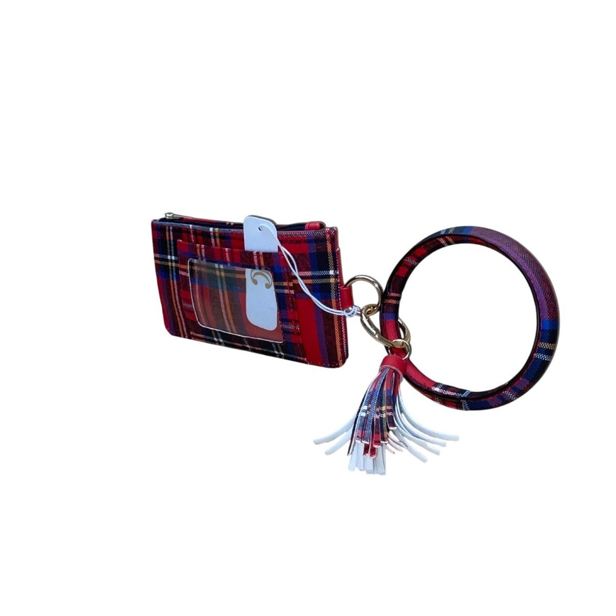 Plaid Women’s Red Faux Leather Clutch Pouch With Coin Purse & Tassel Keyring
