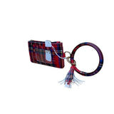 Plaid Women’s Red Faux Leather Clutch Pouch With Coin Purse & Tassel Keyring