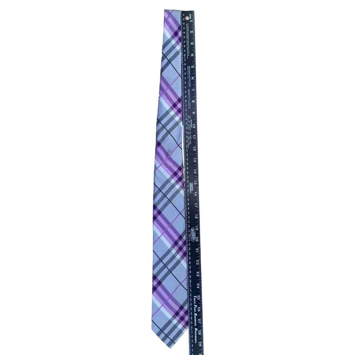 Croft & Barrow Mens Purple & Gray 100% Silk Plaid Tie Hand Made Business/Party