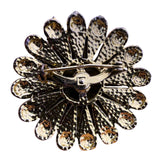 Amber Tone Rhinestone Flower Brooch Dome Layered Metal Women’s Jewelry