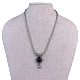 Chicos Womens Silver Tone Chain Necklace Black & Clear Faux Stone Pendant
