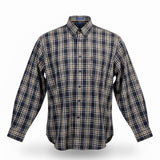 Faconnable Mens Navy & Beige Plaid Button-Up Shirt Casual Fit Size XL