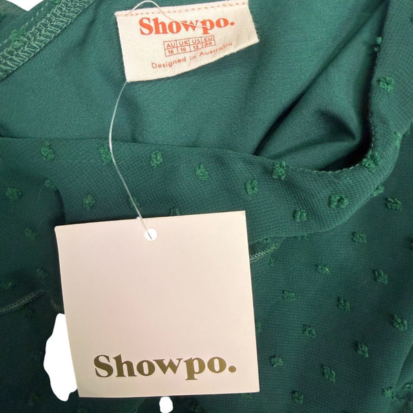 Showpo Womens Green One-Shoulder Tiered Mini Dress Ruffled & Belted Size 12