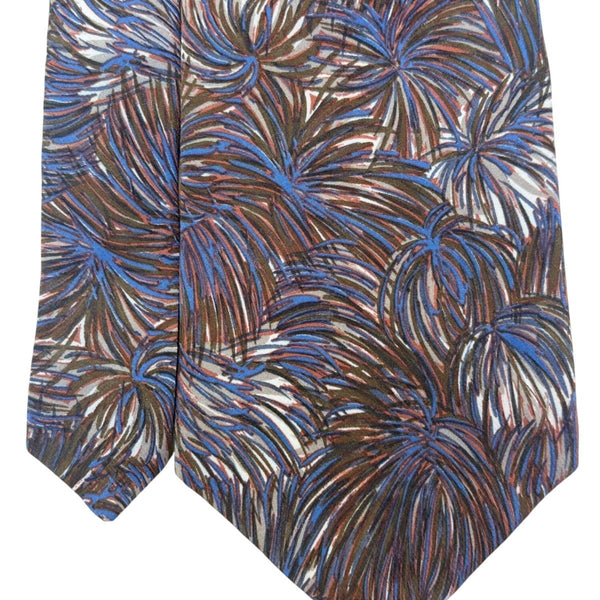 Christian D Mens Brown Blue Feather Print Silk Tie Italy Made USA