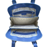 Levenger Women’s Blue Leather Double Handles Front Pocket Shoulder Tote Bag