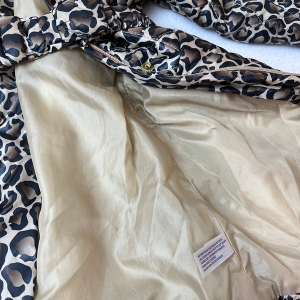 Babies Rus Toddler Girls Leopard Print Puffer Coat With Faux Fur Hood Sz 24M/2T