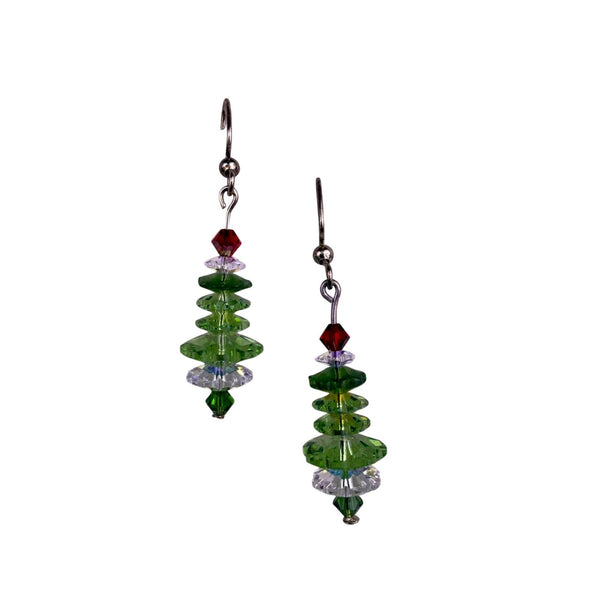 Light Green Sterling Austrian Crystal Christmas Tree Earrings Holiday Jewelry