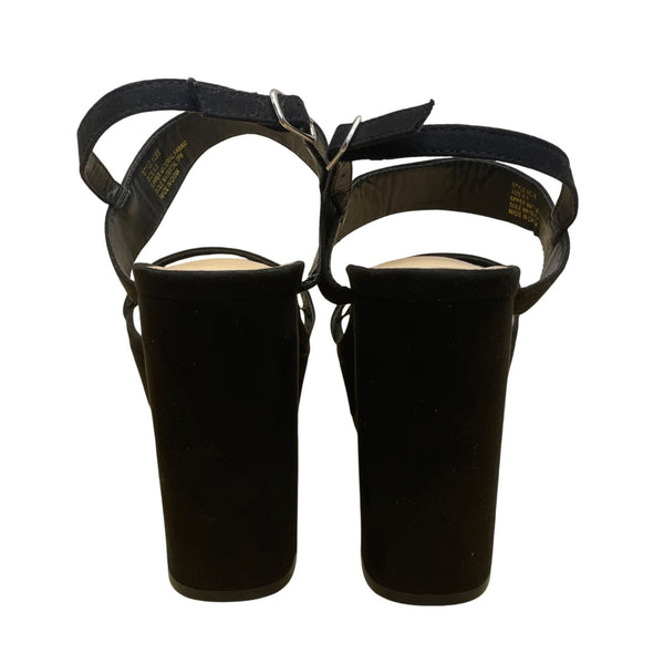 Lulus Women’s Black Fabric Adjustable Strap Open Toe Acee Platform Heels Sz 6.5