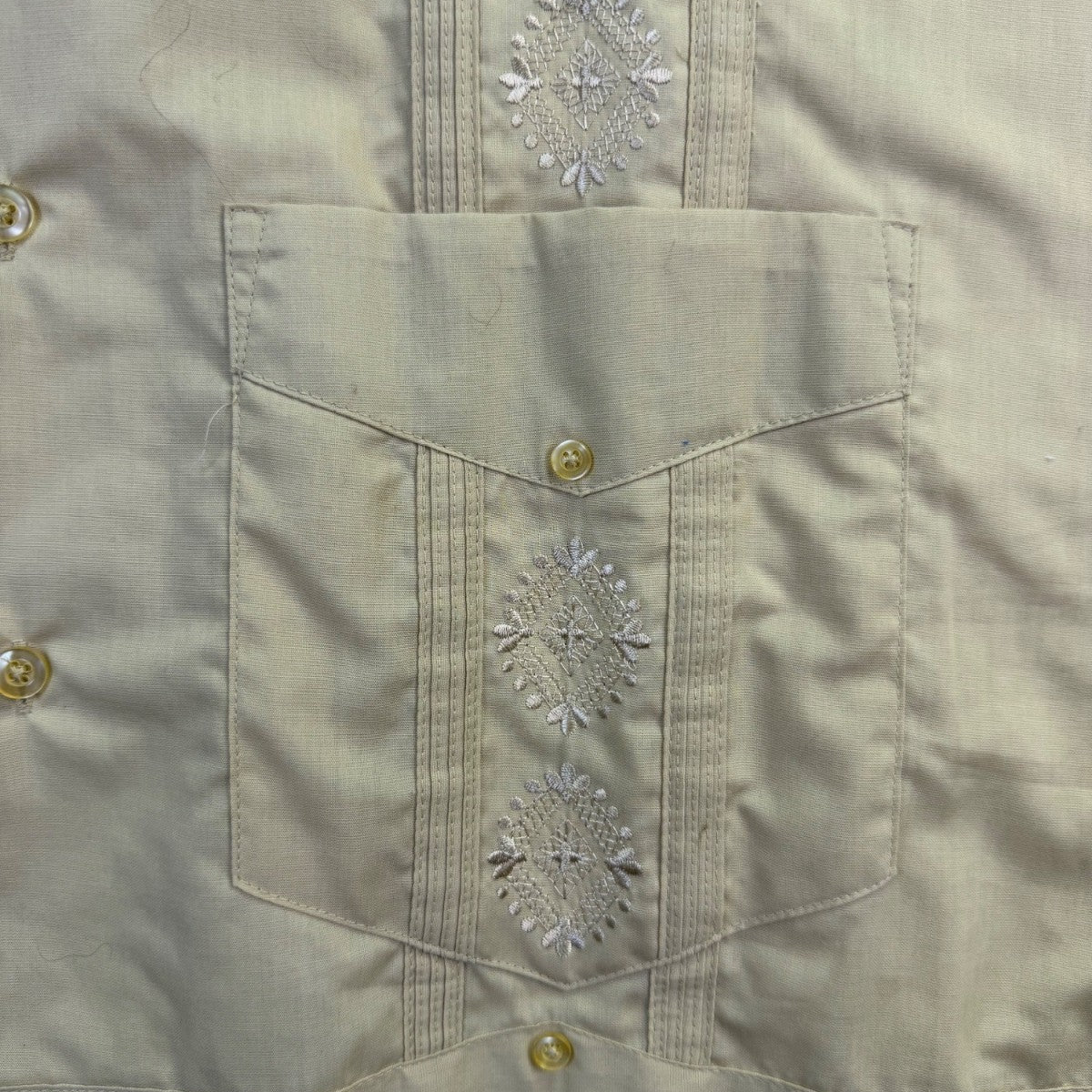 The Havanera Co Mens Beige Guayabera Shirt With Embroidery Size XL