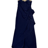 Alex Evenings Womens Navy Mesh Evening Gown With Gold Embellished Bodice Size 14