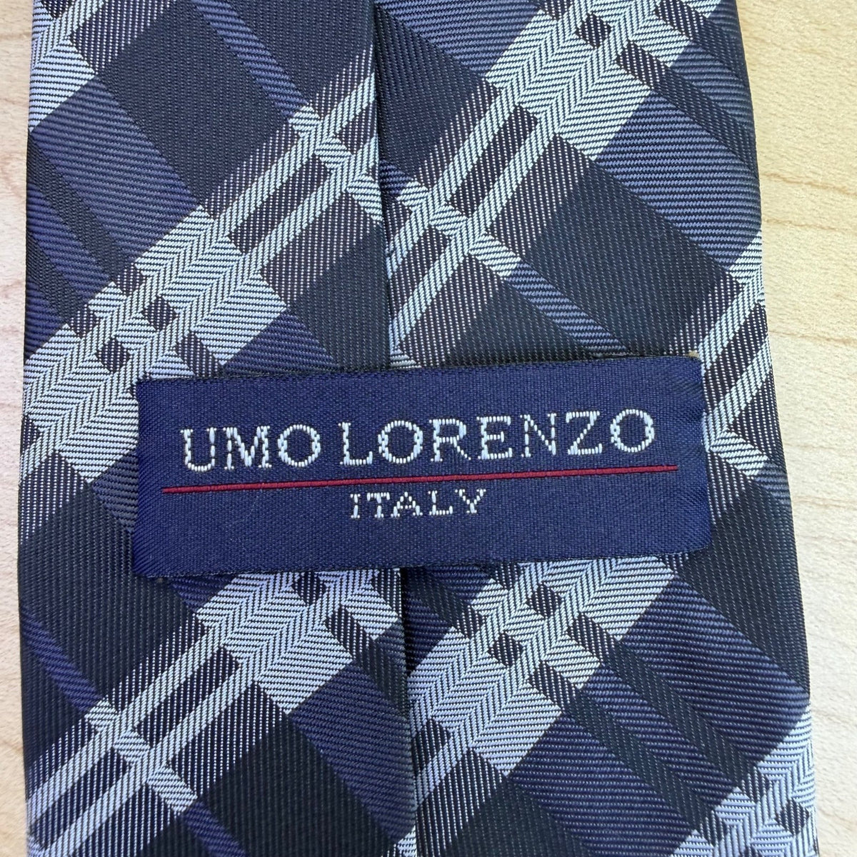 Umo Lorenzo Mens Blue Polyester Plaid Tie Classic Textured Finish Italy