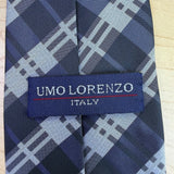 Umo Lorenzo Mens Blue Polyester Plaid Tie Classic Textured Finish Italy