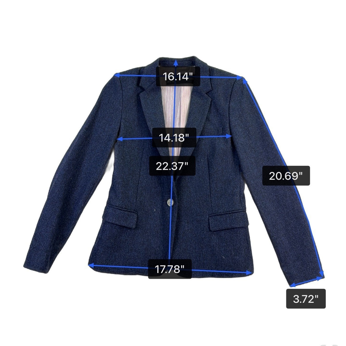 Zara Basic Womens Navy Cotton Blazer Single Button Lined Slim Fit Size M