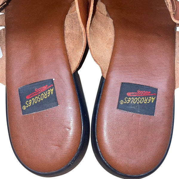 Aerosoles Women’s Brown Leather Open Toe Woven Slip-On Sandals Size 10B