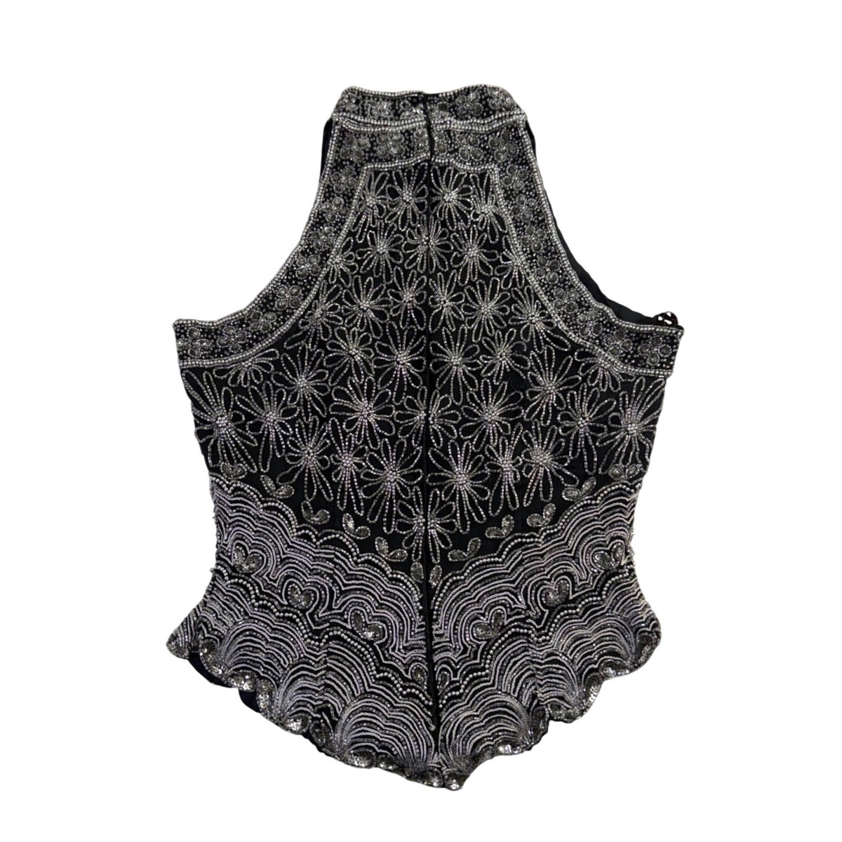 Papell Boutique Womens Black Silk Beaded Halter Top Evening Wear Size M