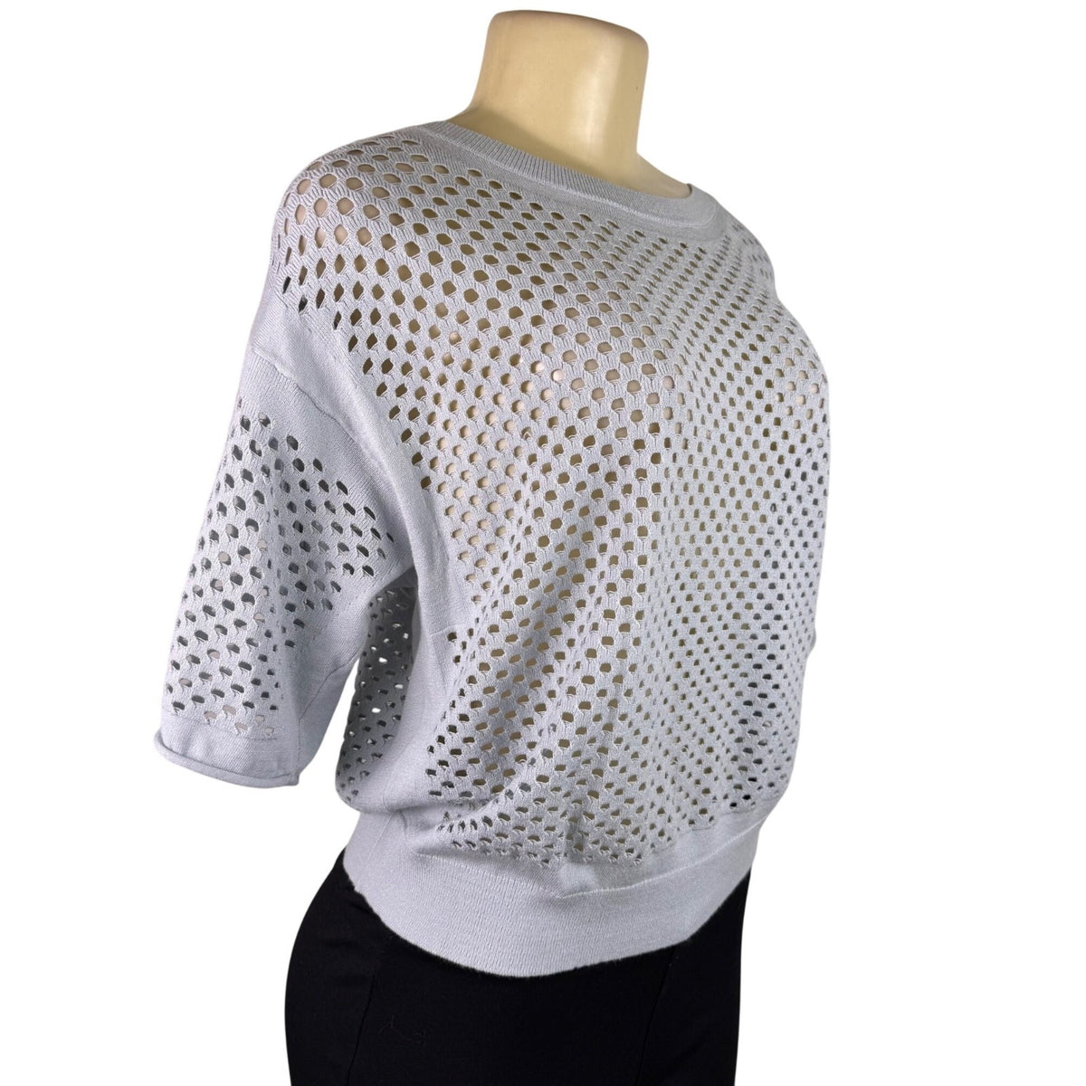 Rebecca Taylor Womens Lavender Open Knit Short Sleeve Sweater Size S