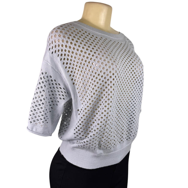 Rebecca Taylor Womens Lavender Open Knit Short Sleeve Sweater Size S