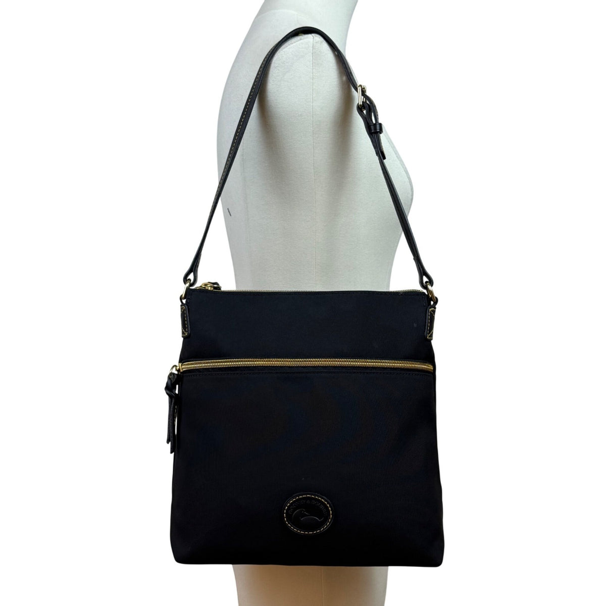 Dooney & Bourke Black Nylon With Adjustable Strap & Front Pocket Crossbody Bag