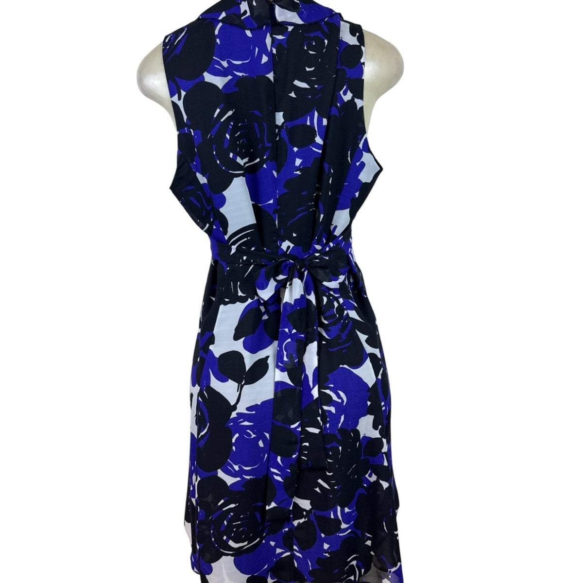 Trulli Women’s Blue Floral Sleeveless A-Line Dress With Ruffled Neckline Sz M