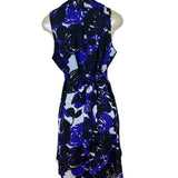 Trulli Women’s Blue Floral Sleeveless A-Line Dress With Ruffled Neckline Sz M