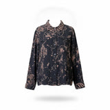 Chicos Womens Black & Brown 100% Silk Button-Up Floral Blouse Shirt Size 3