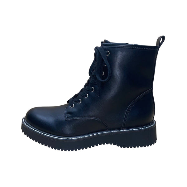 Madden Women’s Black Faux Leather Lace-Up Side Zipper Keen Combat Boots Size 9M