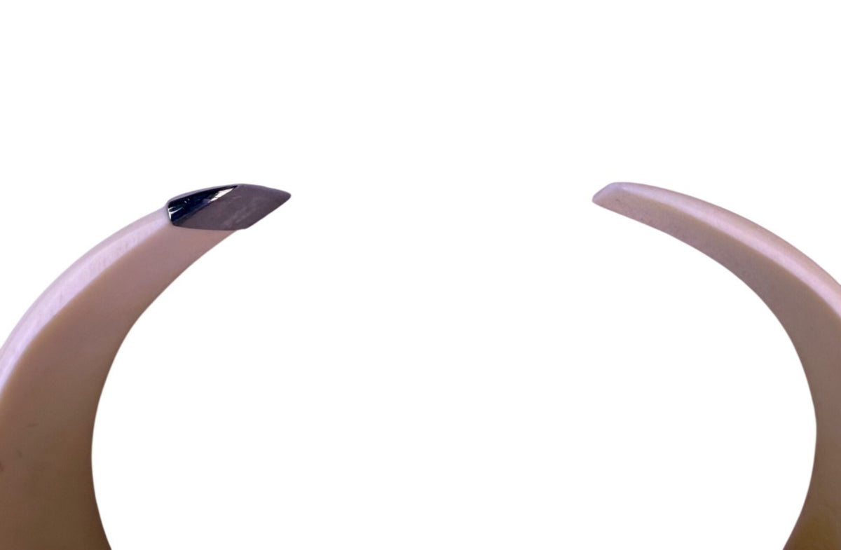 Resin & Metal Womens Beige Bangle Bracelet Hinged Clasp Modern Polished Design