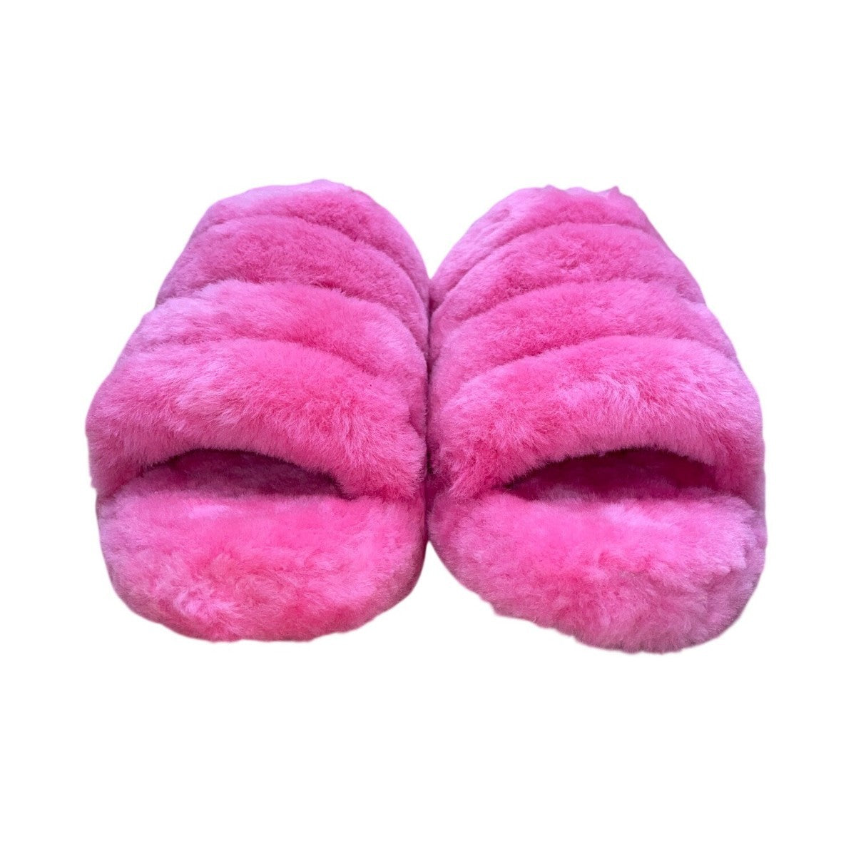 UGG Women’s Pink Fluffy Lamb Fur Strap Open-Toe Yeah Slide Sandals Size 9