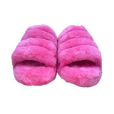 UGG Women’s Pink Fluffy Lamb Fur Strap Open-Toe Yeah Slide Sandals Size 9