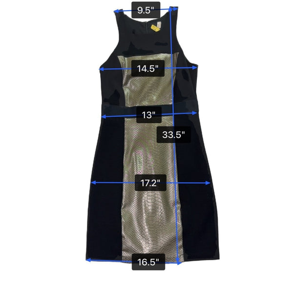 Bailey 44 Womens Black & Gold Faux Snakeskin Bodycon Sleeveless Mini Dress Size