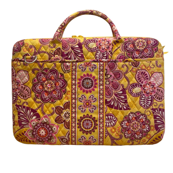 Vera Bradley Women’s Yellow & Pink Floral Quilted Laptop Bag With Shoulder Strap