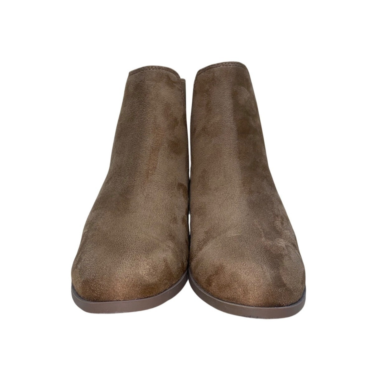 Soda Women’s Brown Faux Suede Slip-On Stacked Heel Chelsea Ankle Booties Sz 8.5