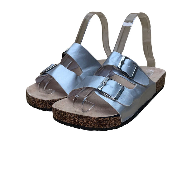 Alexis Bendel Women’s Silver Double-Buckle Cork Sole Kylie Slip-On Sandal Size 9