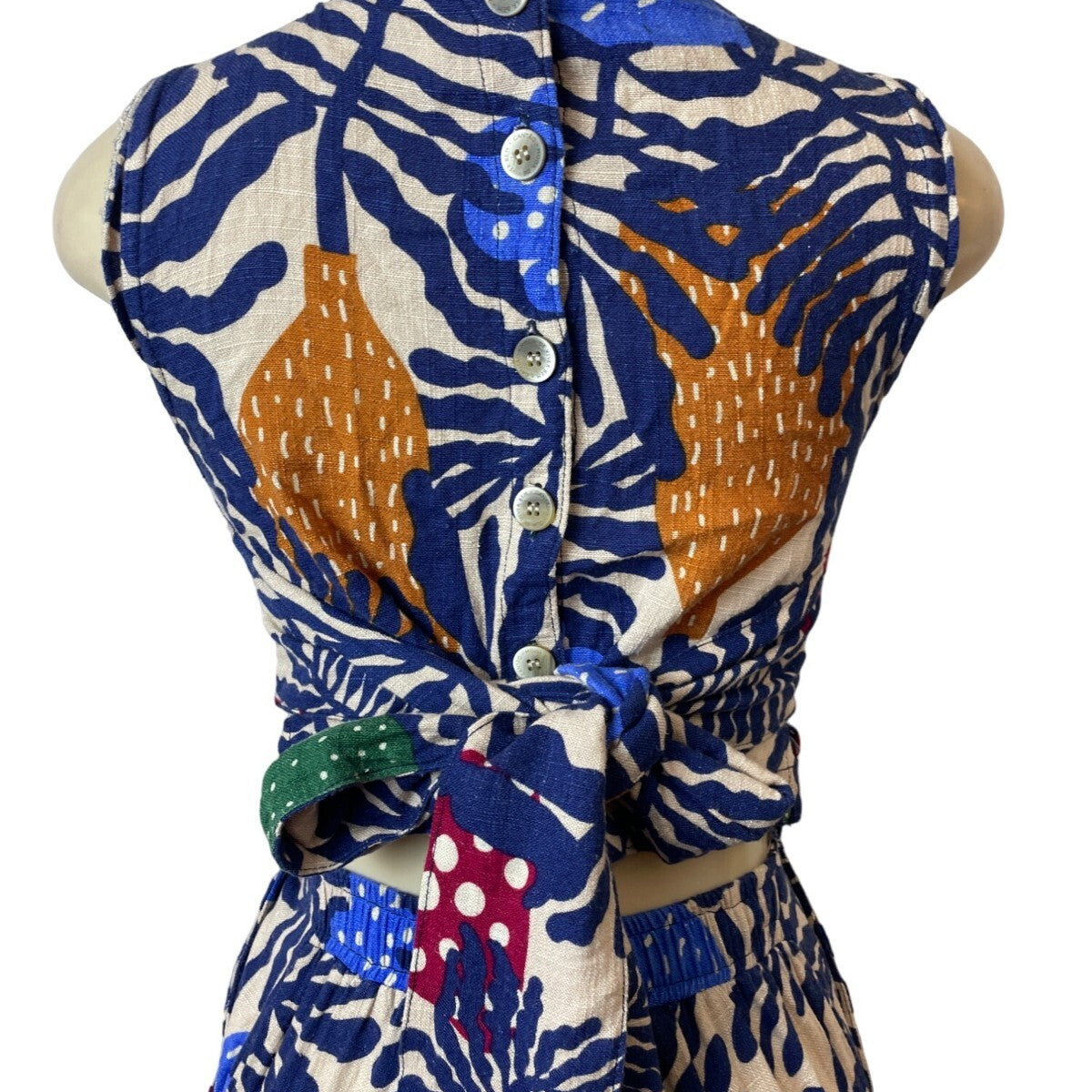Can Tao Multicolor Sleeveless Sz XS/S Button-Up on Back Waist Tie Women Jumpsuit