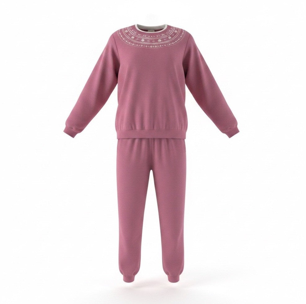 Blair Womens Pink Embroidered Pullover Sweatshirt & Elastic Waist Pants Sz P2XL