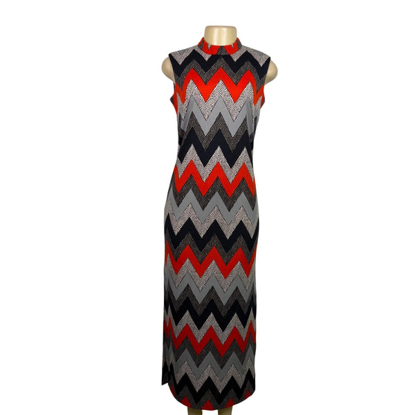 Chevron Pattern Womens Sleeveless Maxi Dress Red/Black/Gray Sz L