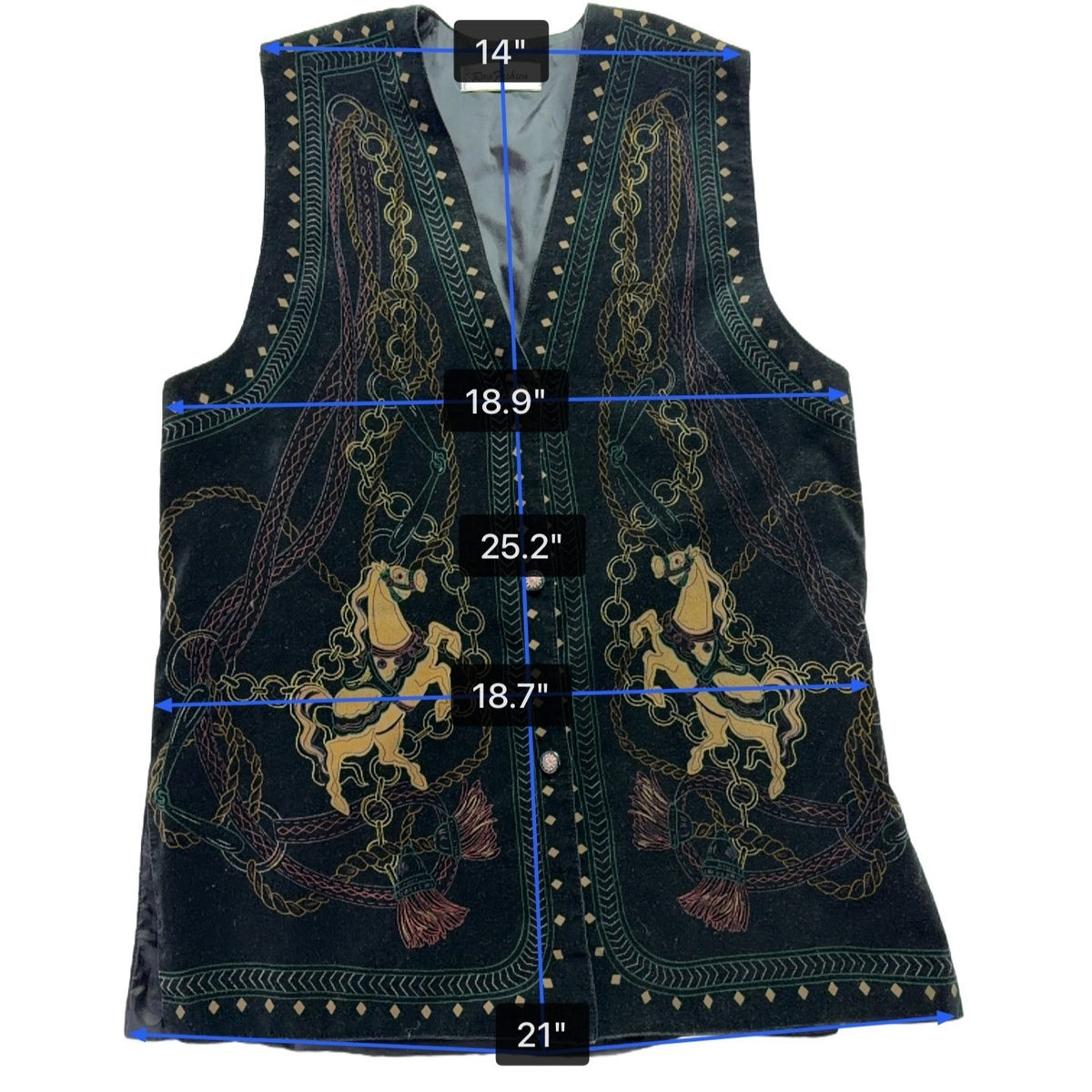 Rose Fashion Womens Black Embroidered Sleeveless Vest Chain Horse Design Sz M