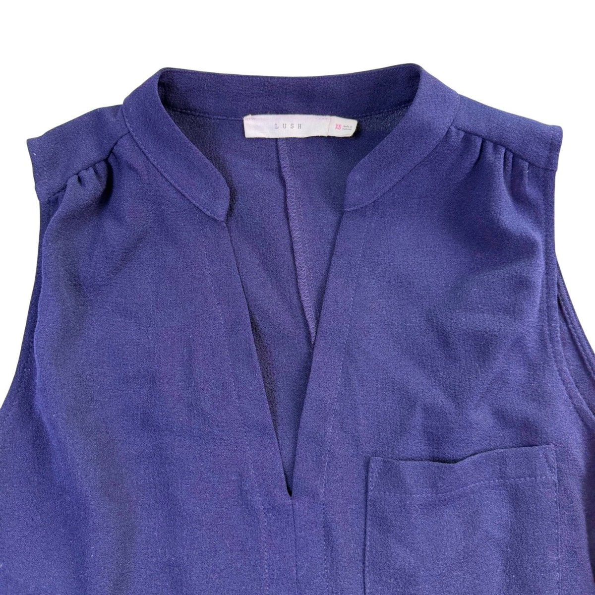 Lush Womens Navy Sleeveless Pocketed V-Neck Shift Dress Sz XS