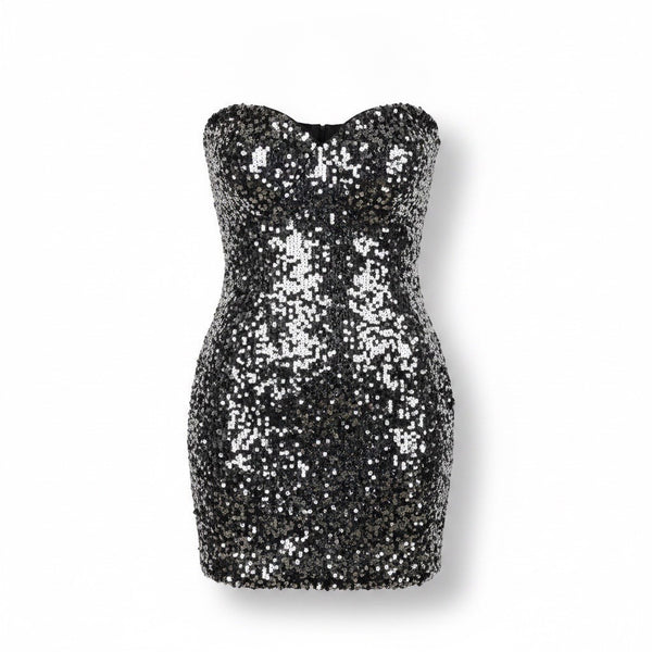 As U Wish Womens Black Sequin Strapless Mini Dress Size M