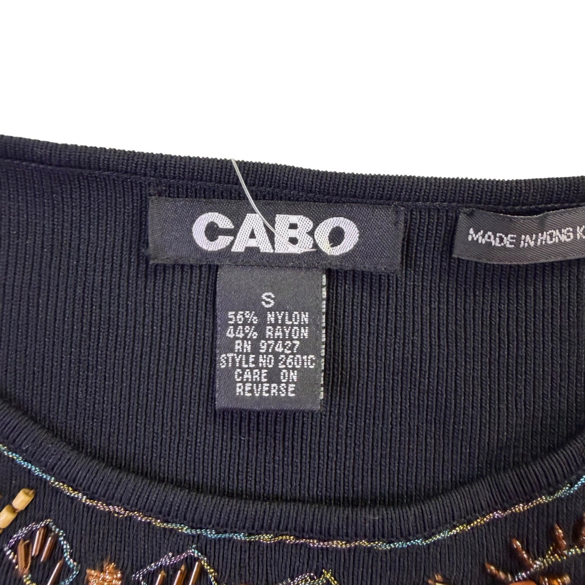 Cabo Womens Black Beaded Embroidered Long Sleeve Top Pull Tie Size S