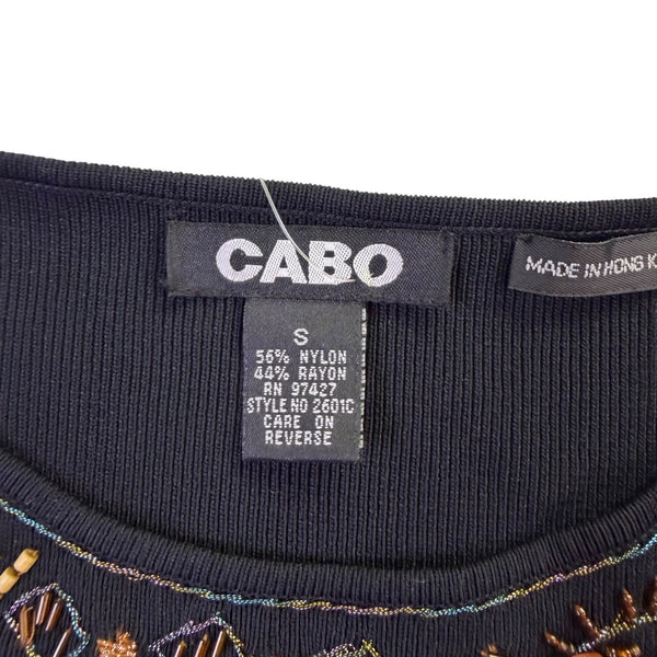 Cabo Womens Black Beaded Embroidered Long Sleeve Top Pull Tie Size S