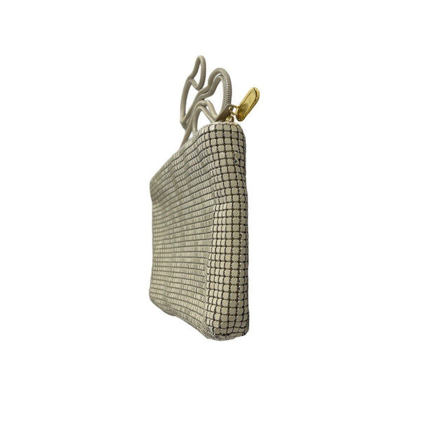 Vintage Hong Kong Women’s Beige Metal Mesh Crossbody Purse With Chain Strap Sz S