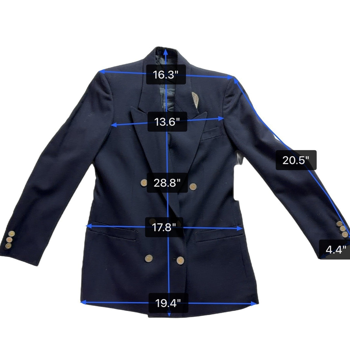 Jos. A. Bank Mens Navy Wool Double-Breasted Blazer Gold Buttons Size 6 Regular