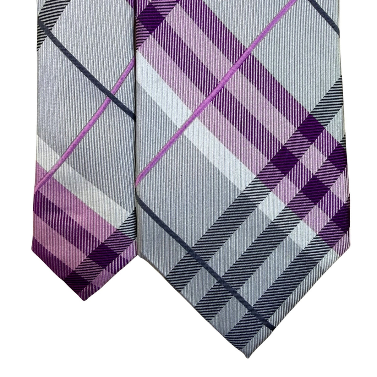 Croft & Barrow Mens Purple & Gray 100% Silk Plaid Tie Hand Made Business/Party